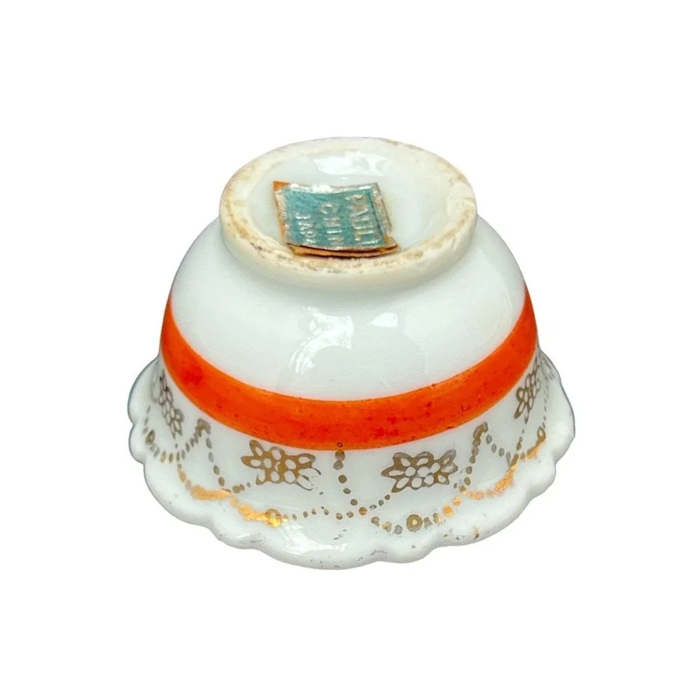 Vintage Paulux China Miniature Teacup Japanese Porcelain Orange Gold Floral